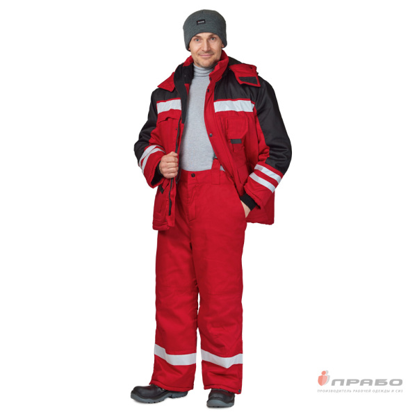 Костюм мужской утёпленный "Зима" красный/черный (куртка и брюки)