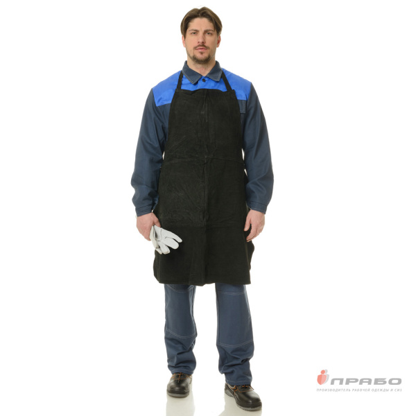 Фартук цельноспилковый чёрный из натуральной кожи КРС от повышенных температур
