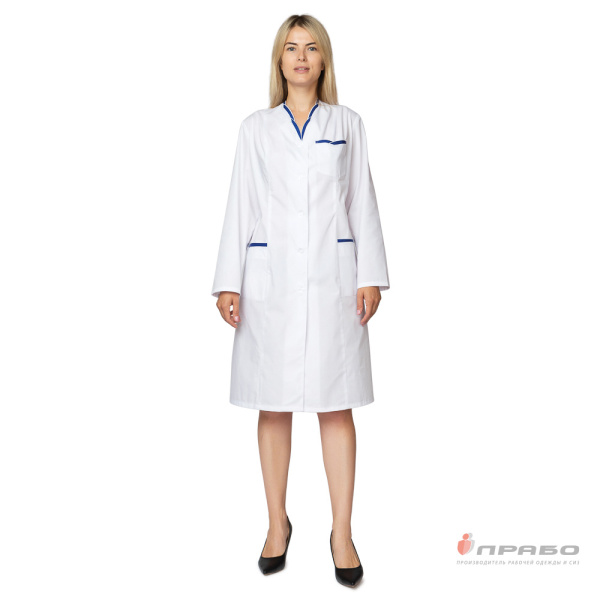Халат медицинский женский "Олеся" белый/василёк