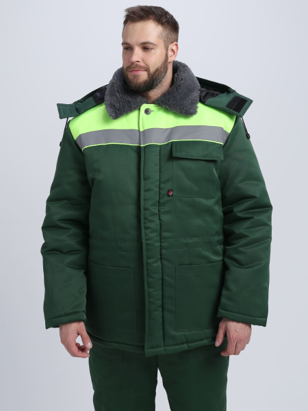 Костюм зимний Труженик-Ультра СОП (тк.Смесовая,210) брюки, т.зеленый/лимонный