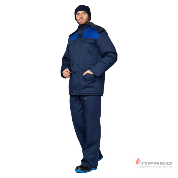 Костюм мужской утеплённый "Буря П" тёмно-синий/василёк (куртка и полукомбинезон)