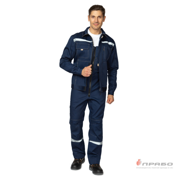 Костюм мужской летний "Профессионал 2 СОП" тёмно-синий/бежевый (куртка и полукомбинезон)
