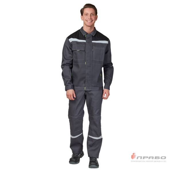 Костюм мужской летний "Профессионал 2 СОП" тёмно-серый/чёрный (куртка и полукомбинезон)
