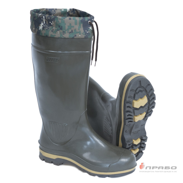 Сапоги ПВХ утеплённые "ПС 15 УМТ" с вкладышем (искусственный мех) оливковый/жёлтый