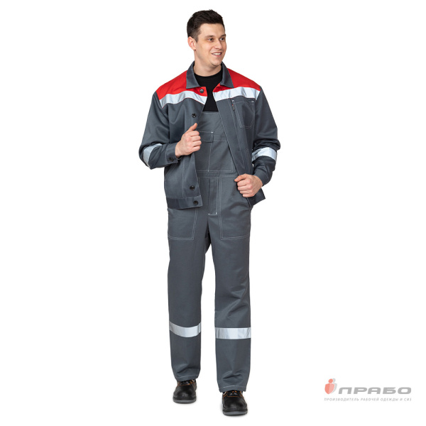Костюм мужской "Пантеон 2 СОП" тёмно-серый/красный (куртка и полукомбинезон)