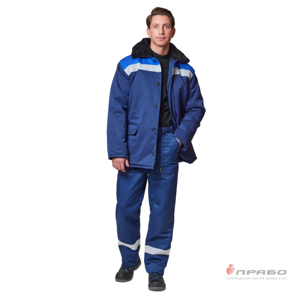 Куртка мужская утёпленная "Бригадир 1" СОП тёмно-синий/василёк