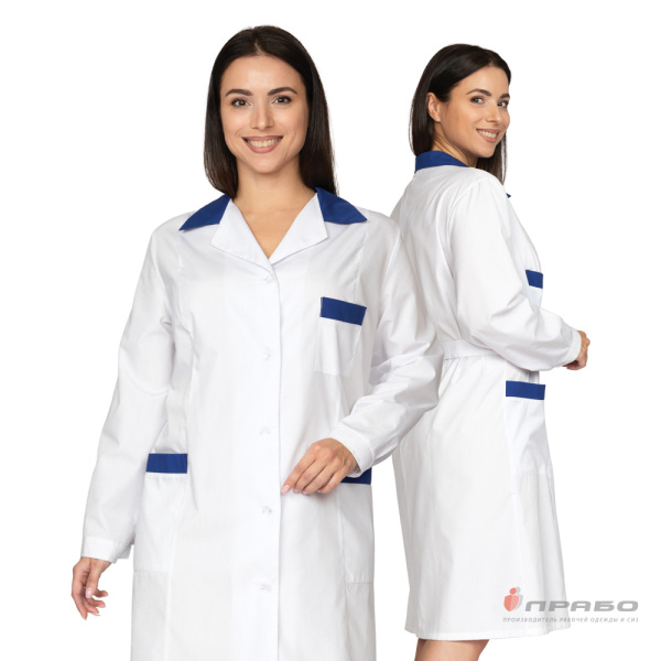 Халат медицинский женский "Стандарт Плюс" белый/синий
