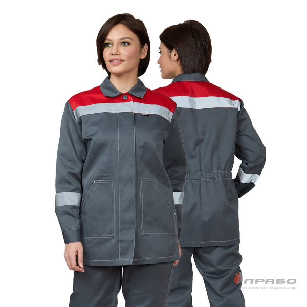 Костюм женский "Пантеон" серый/красный (куртка и брюки)