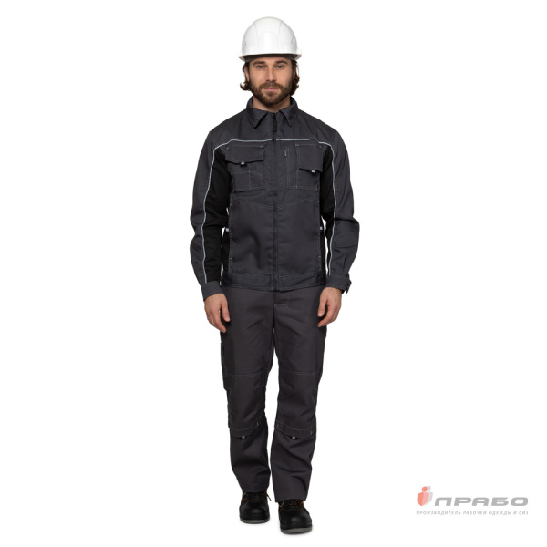 Куртка мужская летняя "Люкс" серый/чёрный со светоотражающим кантом