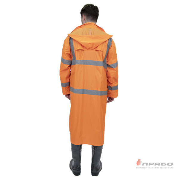 Плащ влагозащитный "Гроза СОП" оранжевый с капюшоном и сигнальными лентами