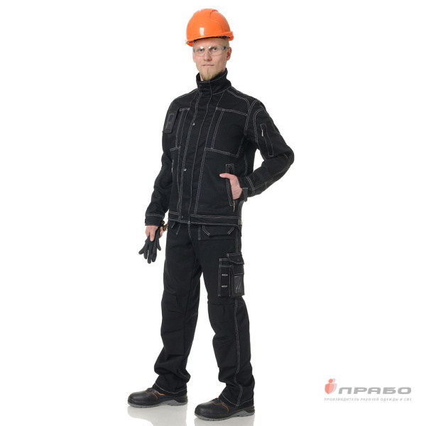 Костюм мужской "Викинг" чёрный из хлопковой ткани (куртка, брюки, ремень, футболка)