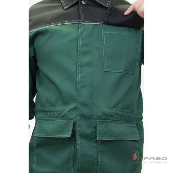 Костюм мужской "Ударник П" тёмно-зелёный/чёрный (куртка и брюки)