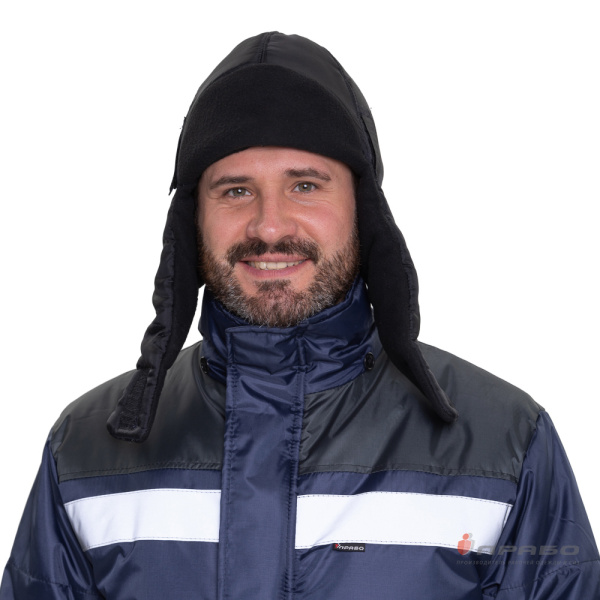 Шапка-ушанка на флисе чёрная