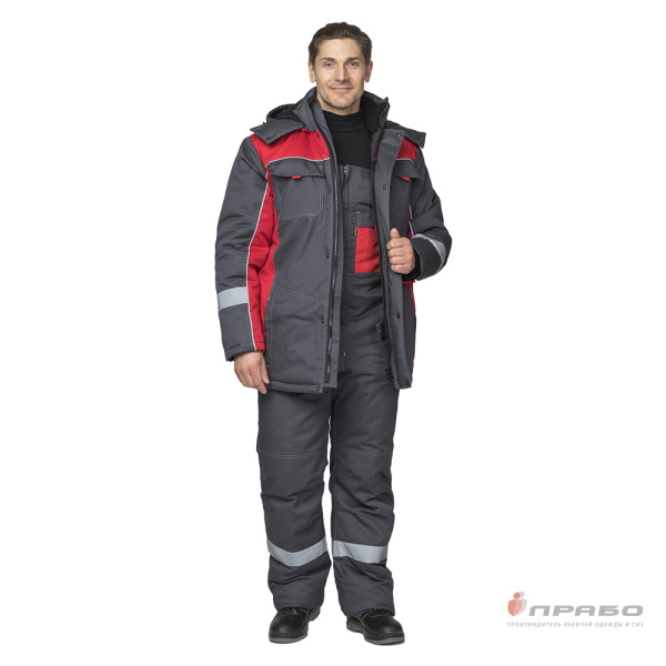 Костюм мужской утеплённый "Бренд К" тёмно-серый/красный