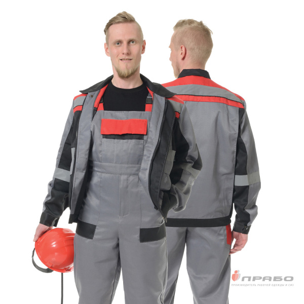 Костюм мужской "Визит" серый/чёрный/красный (куртка и полукомбинезон)