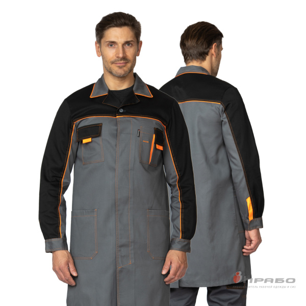 Халат мужской "Бренд" серый/чёрный