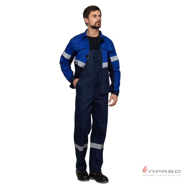 Костюм мужской "Вираж 2" тёмно-синий/василёк (куртка и полукомбинезон)