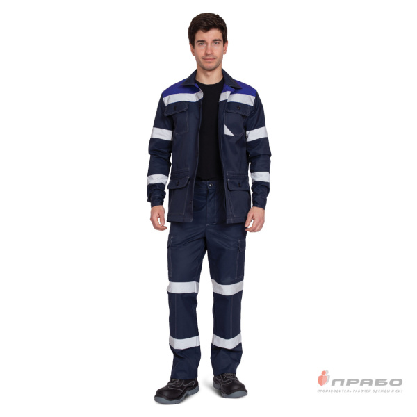 Рабочий мужской костюм "Стаб" для защиты от ОПЗ тёмно-синий/василёк (куртка и брюки)