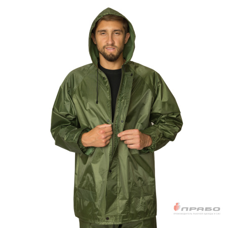 Костюм влагозащитный нейлоновый с ПВХ-покрытием зелёный (куртка и брюки)