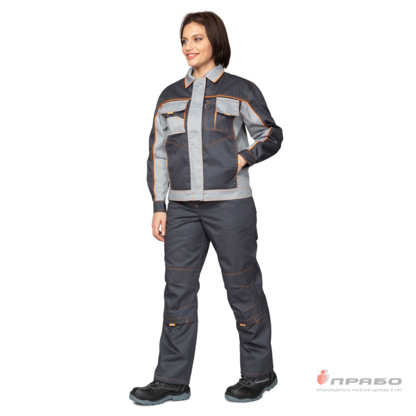 Костюм женский "Бренд 1" тёмно-серый/светло-серый из смесовой ткани (куртка и брюки)