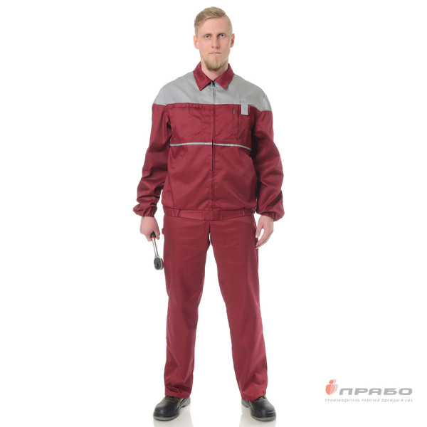 Костюм мужской летний "Гудзон" бордово-серый (куртка и полукомбинезон)