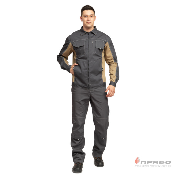 Куртка мужская летняя "Люкс" серый/бежевый со светоотражающим кантом