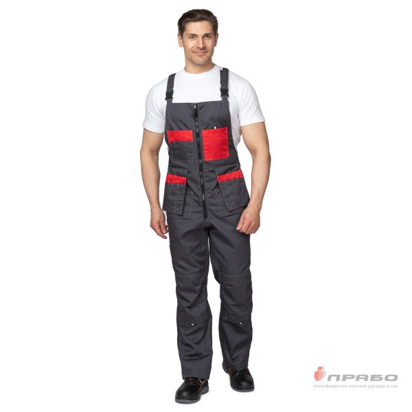 Костюм мужской "Бренд 2" тёмно-серый/красный (куртка и полукомбинезон)