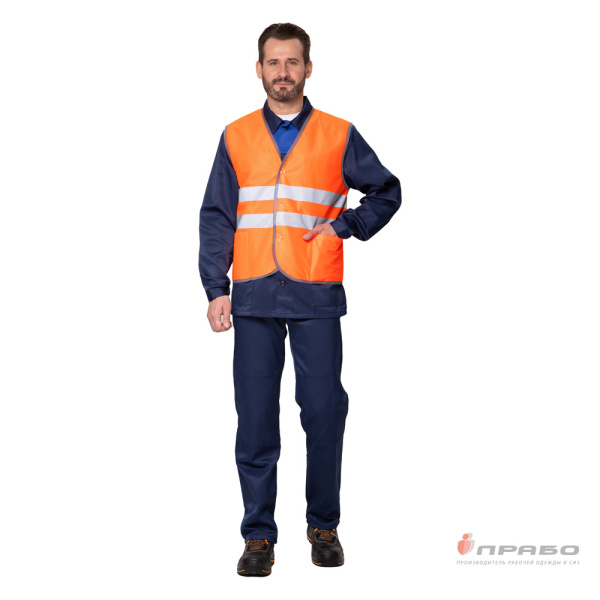 Жилет сигнальный "Спектр Лайт 1П" оранжевый на пуговицах для дорожных рабочих