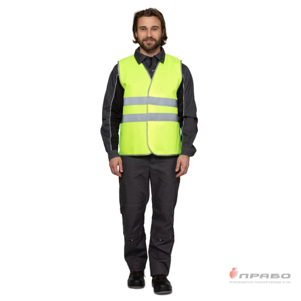 Жилет сигнальный "Сигнал Лайт" лимонный на контактной ленте для дорожных рабочих