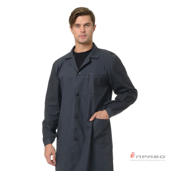 Халат рабочий мужской "Эконом" из бязевой ткани чёрный (100% хлопок)