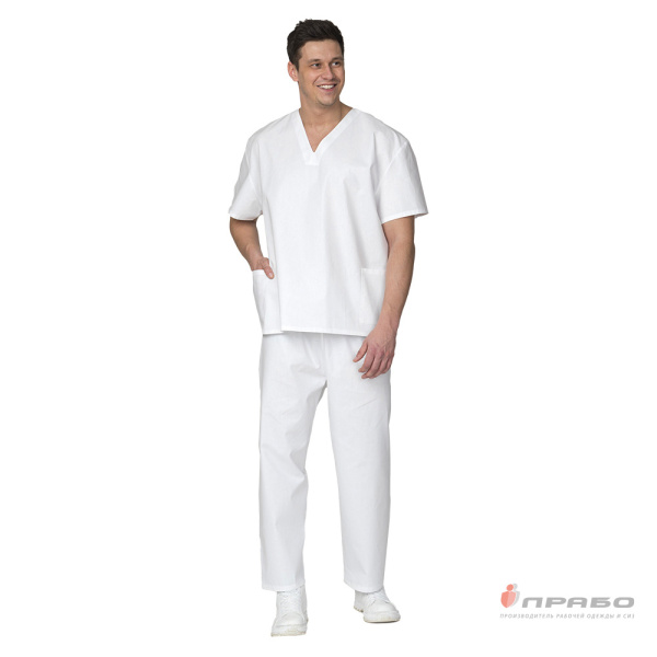 Костюм медицинский "Хирург" белый из бязи (блузон и брюки)