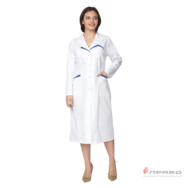 Халат медицинский женский "Лаура" белый/синий