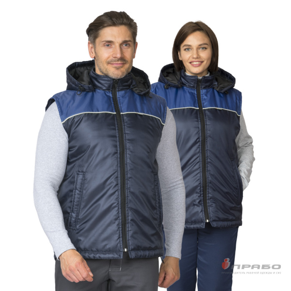 Жилет утеплённый "Сура" тёмно-синий/василёк/серебряный