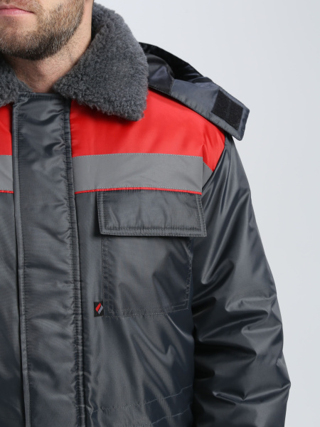 Куртка зимняя Бригада NEW (тк.Оксфорд), т.серый/красный