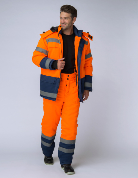 Костюм зимний Дорожник (Смесовая, 210) брюки, оранжевый/темно-синий