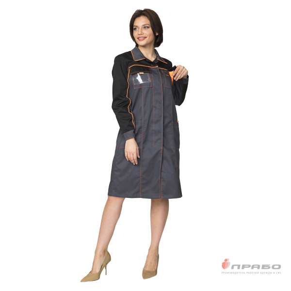 Халат женский "Бренд"серый/чёрный