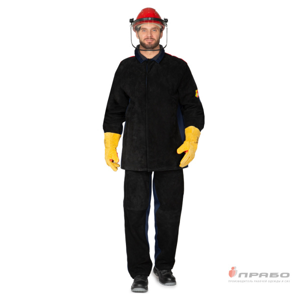 Костюм сварщика со спилком "Титан" 3 класса защиты тёмно-синий/красный (куртка и брюки)