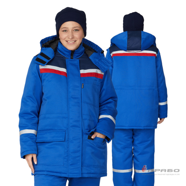 Костюм женский утеплённый "Стройка" (куртка и брюки) василёк/синий/красный