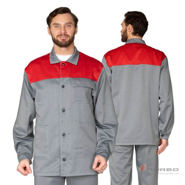 Костюм мужской "Стандарт 2" серый/красный (куртка и полукомбинезон)