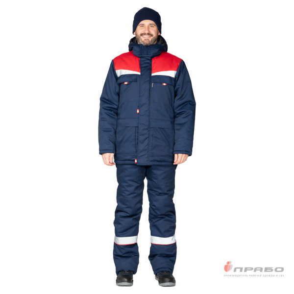 Костюм мужской утеплённый "Профессионал 2 Ультра" тёмно-синий/красный (куртка и полукомбинезон)