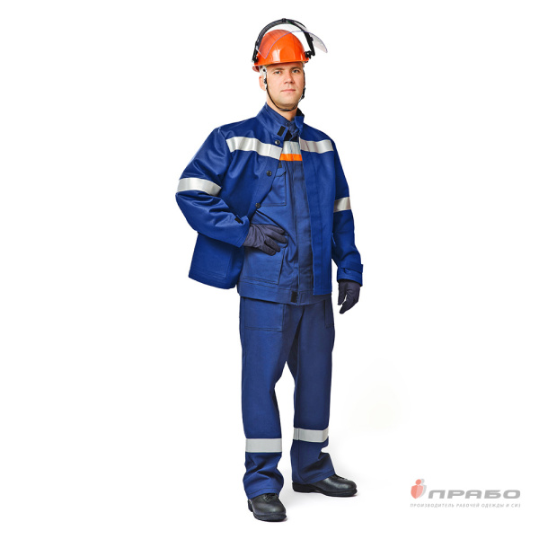 Костюм летний для защиты от электрической дуги "СП04-Л VI"I с уровнем защиты до 51 кал/см² тёмно-синий/оранжевый (куртка и брюки)
