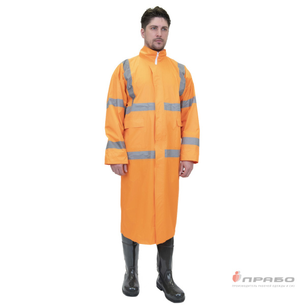 Плащ влагозащитный "Гроза СОП" оранжевый с капюшоном и сигнальными лентами