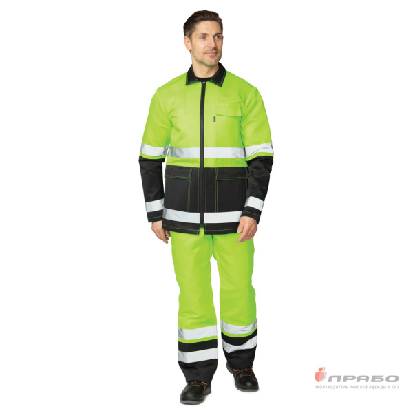 Костюм мужской летний "Спектр 2М" лимонный/чёрный 3 класса сигнальной защиты (куртка и полукомбинезон)