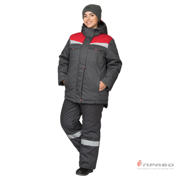 Куртка женская утеплённая "Профессионал" тёмно-серая/красная