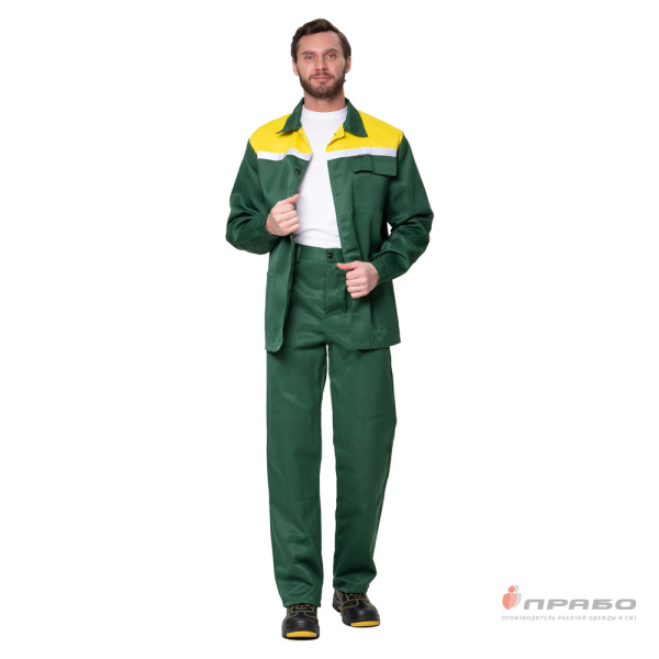 Костюм мужской "Стандарт Плюс СОП" зелёный/жёлтый (куртка и брюки)