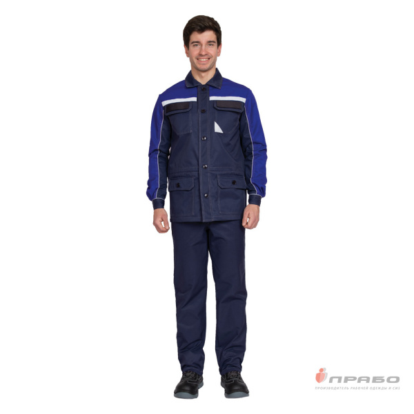 Рабочий мужской костюм "Стаб М" тёмно-синий/василёк (куртка и брюки)