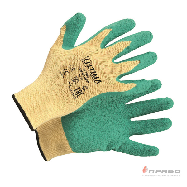 Перчатки трикотажные с 1/2 латексным текстурированным покрытием Ultima ULT660 Green Grip