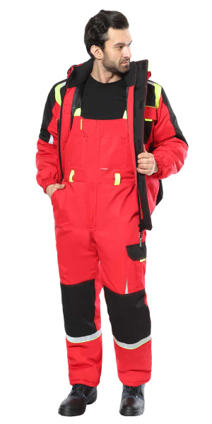 Костюм СИРИУС-СТАН куртка, п/к, красный с черным и лимонной отделкой