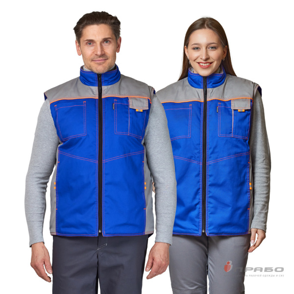 Жилет универсальный утеплённый "Бренд" василёк/серый