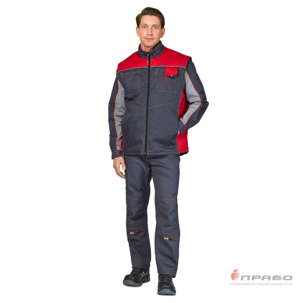 Жилет универсальный утеплённый "Бренд" тёмно-серый/красный